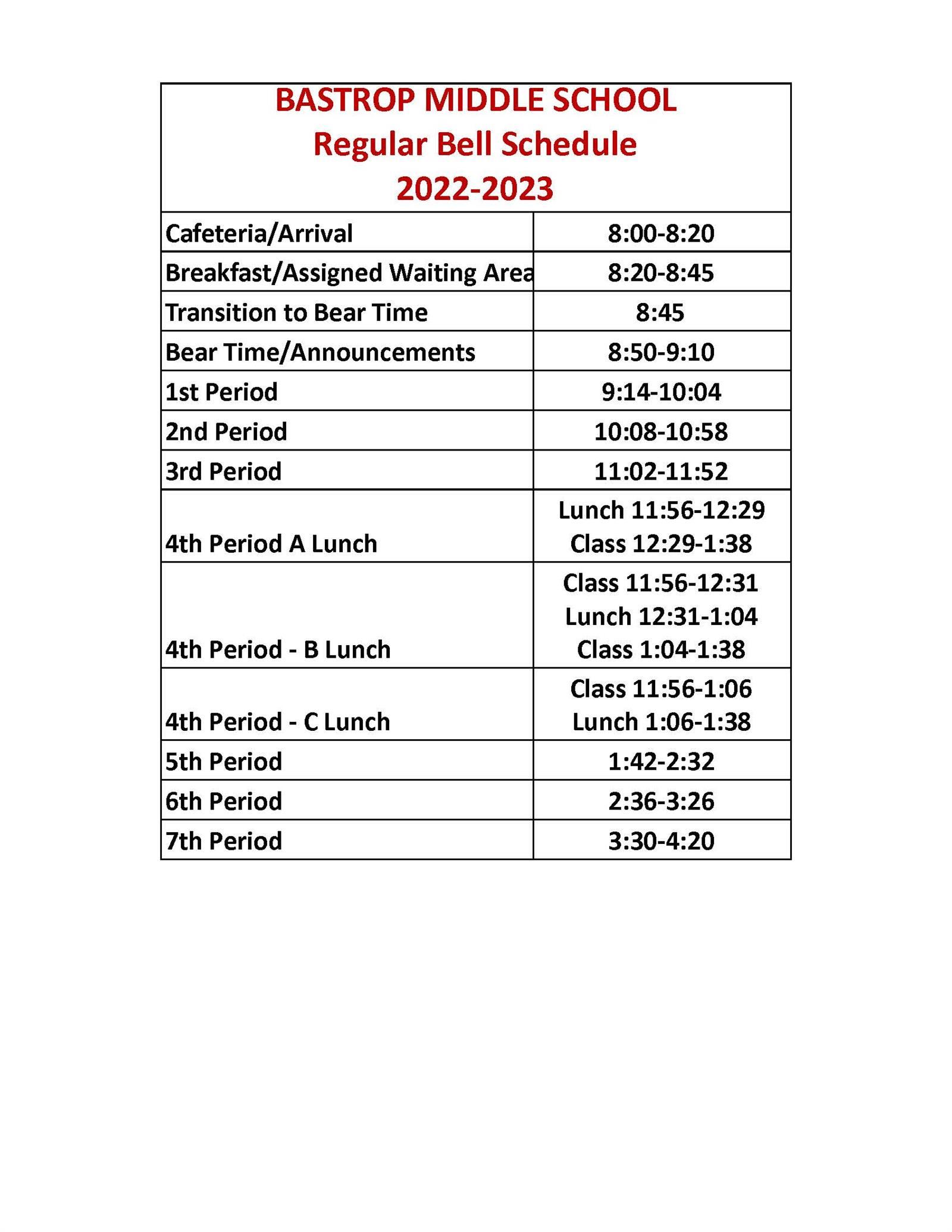 Bell Schedule